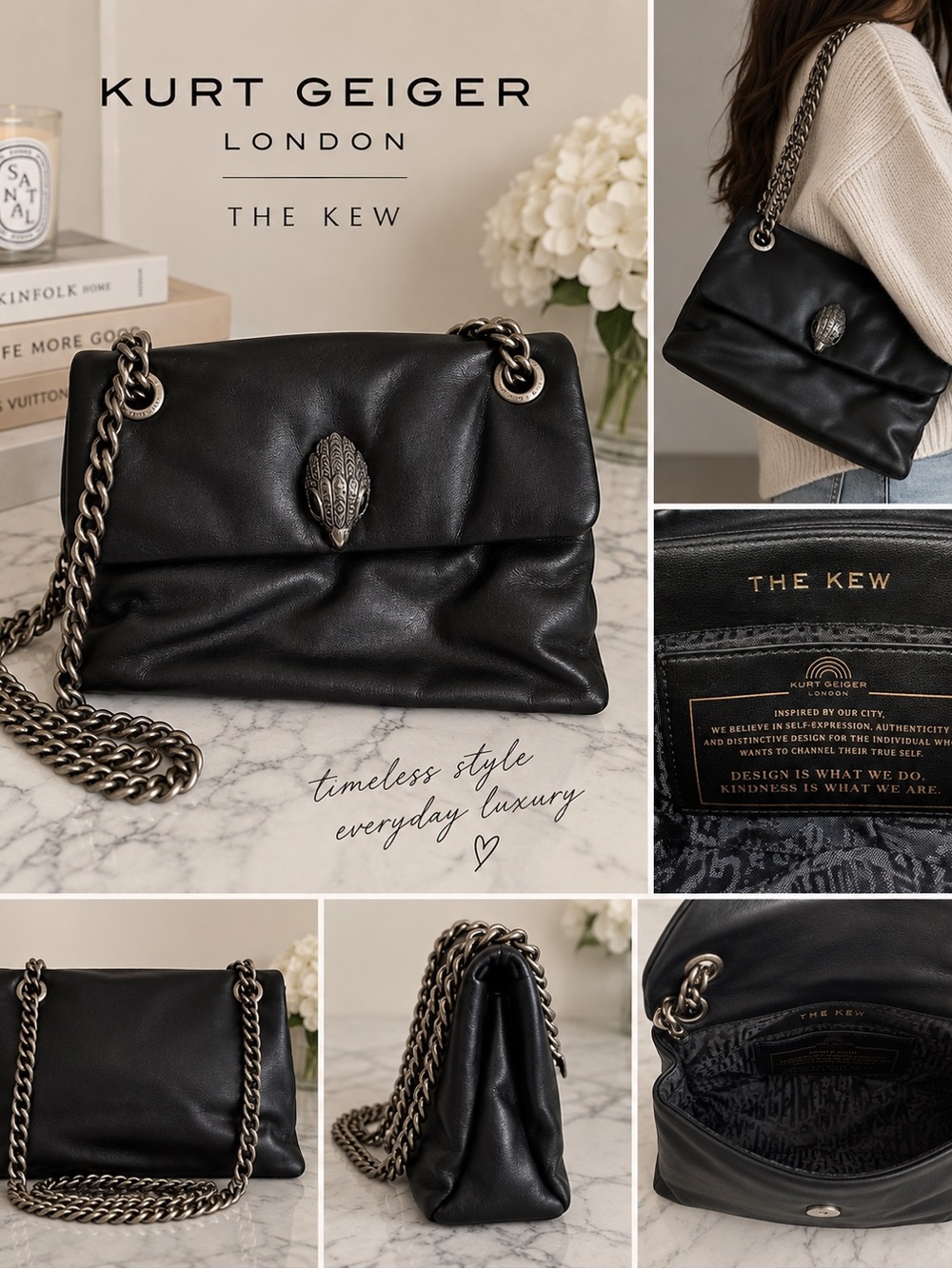 Kurt Geiger Black Leather Chain Shoulder Bag The Kew
